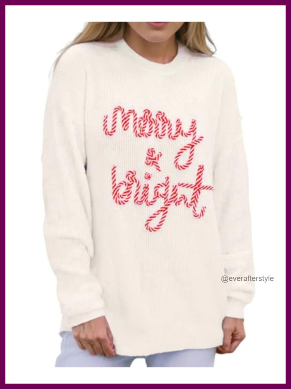 Christmas Crewneck Pullover Sweater Merry Bright Embroidery Knit Top